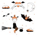 Funny witch and bat illustration Royalty Free Stock Photo