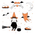 Funny witch and cat illustration Royalty Free Stock Photo