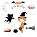 Funny witch and cat illustration Royalty Free Stock Photo