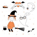 Funny witch and ghost illustration Royalty Free Stock Photo