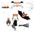 Funny witch, owl and bat illustration Royalty Free Stock Photo