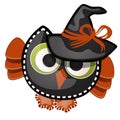 Funny witch owl with contours in the form of strokes and dotted lines isolated on white background. Idea for a sticker Royalty Free Stock Photo