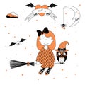 Funny witch and owl illustration Royalty Free Stock Photo