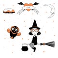 Funny witch and owl illustration Royalty Free Stock Photo