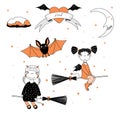 Funny witches and bat illustration