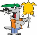 Funny wolf invites you to try a delicious chicken. Cartoon tattoo character icon