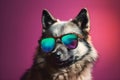 Funny wolf wearing sunglasses in studio with a colorful and bright background. Generative AI