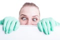 Funny woman doctor holding her eyes crossed and act silly Royalty Free Stock Photo