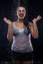 Funny woman under running water Royalty Free Stock Photo