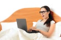 Funny Woman Working From Home On Her Laptop in Bed Royalty Free Stock Photo