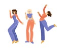 Funny women dancing and jumping on a white background. A party. Vector illustration