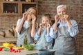 Funny women spending good time together while cooking