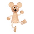 Funny wooden toy mouse or rat on a white background Royalty Free Stock Photo