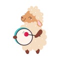 Funny Wooly Sheep Character Playing Drum Performing Concert Vector Illustration