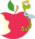Funny worm and apple Royalty Free Stock Photo
