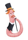 Funny worm. Gentleman in a tailcoat with a top hat on his head. Earth worm cartoon character, wildlife nature. Insect