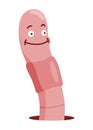 Funny worm. Pink crawler amazemented. Earth worm cartoon character, wildlife nature. Insect for kids illustration