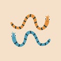 Funny worms hand drawn vector illustration. Colorful animal character in flat style for kids.