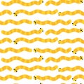 Funny worms. Vector seamless pattern. Childish summer colorful background in simple cartoon hand-drawn style. Cute baby