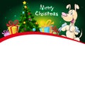 Funny xmas design with christmas tree and dog hold doll