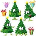 Funny xmas tree with hand and face - vector illustration drawing