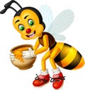 Funny Yellow Bee With Honey Cartoon