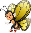 Funny Yellow Black Butterfly Wearing Brown Shoes Cartoon