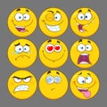 Funny Yellow Cartoon Emoji Face Series Character Set 1. Collection