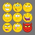 Funny Yellow Cartoon Emoji Face Series Character Set 2. Collection