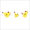 Funny yellow chickens. Vector illustration on white background.