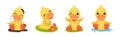 Funny Yellow Duckling Engaged in Different Activity Vector Set