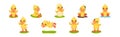 Funny Yellow Duckling Engaged in Different Activity Vector Set