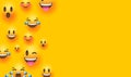 Funny yellow emoticon face copy space background