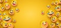 Funny yellow emoticon face copy space background