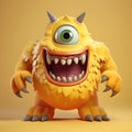 Funny yellow monster cartoon character with uniform homogenous isolated background Royalty Free Stock Photo