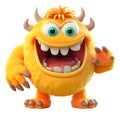 Funny yellow monster cartoon character with uniform homogenous isolated background Royalty Free Stock Photo