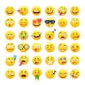 Funny yellow round emoji vector icons set