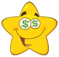 Funny Yellow Star Cartoon Emoji Face Character With Dollar Eyes And Smiling Expression