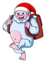 Funny Yeti smiling and holding a bag