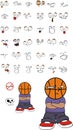 Young hollow basketball head kid cartoon expressions set Royalty Free Stock Photo