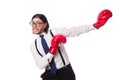 Funny young businessman with boxing gloves isolated Royalty Free Stock Photo