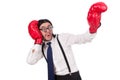 Funny young businessman with boxing gloves isolated Royalty Free Stock Photo