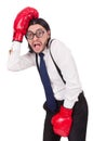 Funny young businessman with boxing gloves isolated Royalty Free Stock Photo