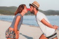 Funny young couple in love on the beach Royalty Free Stock Photo