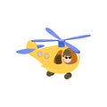 Funny young man dives in a beautiful little helicopter Royalty Free Stock Photo