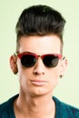 Funny man portrait real people high definition green background Royalty Free Stock Photo