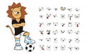 Grumpy young soccer kid lion cartoon expressions set collection