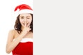 Funny young woman making a gesture with a white board Royalty Free Stock Photo
