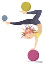 Smiling cartoon young woman do exercises with the ball vector illustration