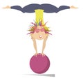 Smiling young woman do exercises with the ball isolated